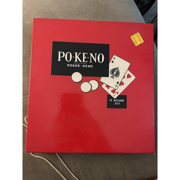 PO-KE-NO Poker Keno Card Game, 12 Boards & Chips Vintage, 1950s, POKENO - Picture 1 of 3
